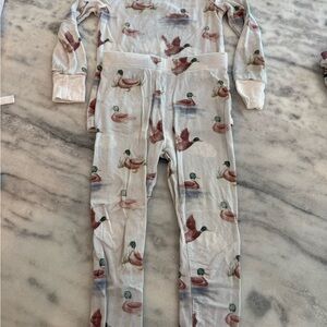 Caden Lane Duck Print Baby Outfit - Cream and Green